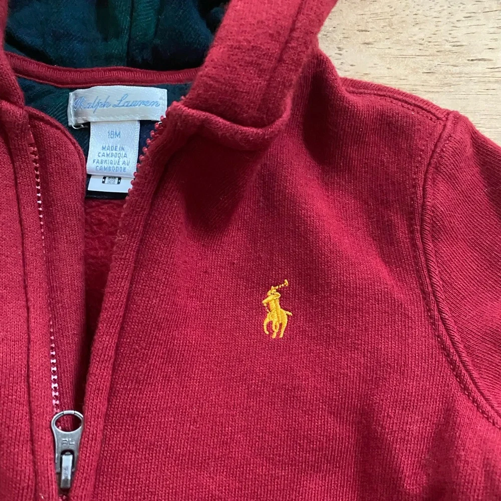 Ralph Lauren Infant Sz 18m Brick Red Fleece Full Zip Polo Hoodie‎